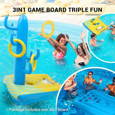 2in1 Pool Cornhole, 6 Bean Bags & Ring Toss with Anchor Bags, Pool Cornhole Game Floating, Inflatable Pool Toys for Adults Teens and Family in Saudi Arabia