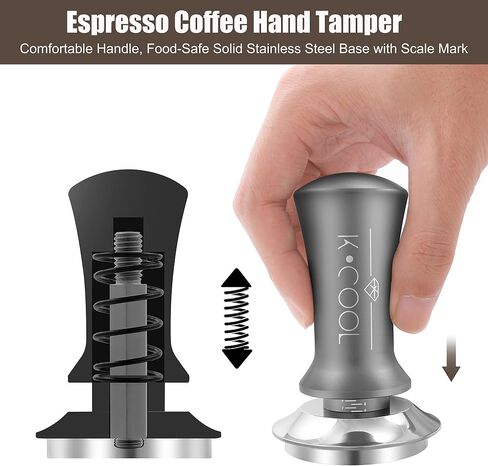 51mm Coffee Espresso Tamper, Premium Barista Tools, Calibrated Spring Tamper, 100% Stainless Steel Flat Base Tamper with Scale Mark for Espresso Machine (Black) in Kuwait