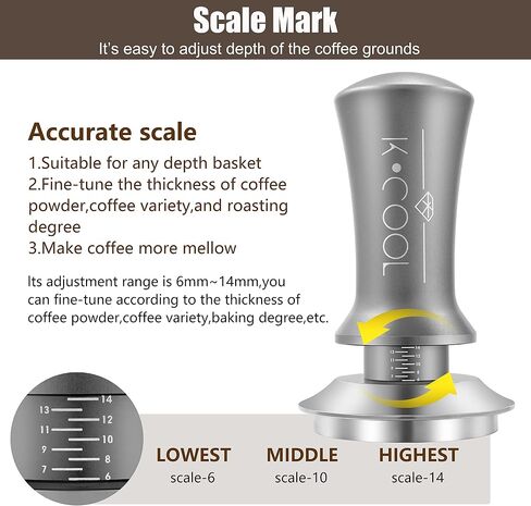 51mm Coffee Espresso Tamper, Premium Barista Tools, Calibrated Spring Tamper, 100% Stainless Steel Flat Base Tamper with Scale Mark for Espresso Machine (Black) in Kuwait
