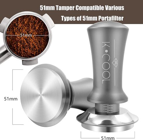 51mm Coffee Espresso Tamper, Premium Barista Tools, Calibrated Spring Tamper, 100% Stainless Steel Flat Base Tamper with Scale Mark for Espresso Machine (Black) in Kuwait