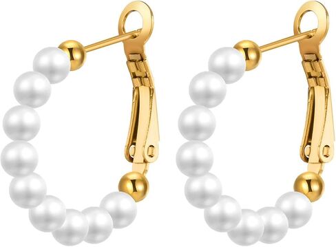 MengPa Pearl Hoop Earrings for Women Lightweight Open Small Large Circle Round Pearl Earring Jewelry Loops Birthday Gifts in Saudi Arabia