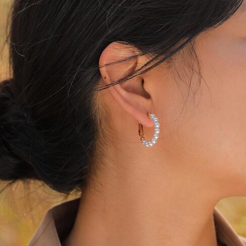 MengPa Pearl Hoop Earrings for Women Lightweight Open Small Large Circle Round Pearl Earring Jewelry Loops Birthday Gifts in Saudi Arabia