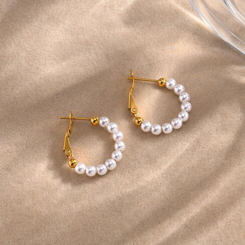 MengPa Pearl Hoop Earrings for Women Lightweight Open Small Large Circle Round Pearl Earring Jewelry Loops Birthday Gifts in Saudi Arabia