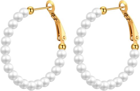 MengPa Pearl Hoop Earrings for Women Lightweight Open Small Large Circle Round Pearl Earring Jewelry Loops Birthday Gifts in Saudi Arabia
