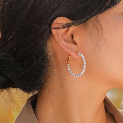 MengPa Pearl Hoop Earrings for Women Lightweight Open Small Large Circle Round Pearl Earring Jewelry Loops Birthday Gifts in Saudi Arabia