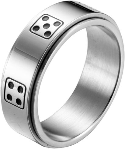Mens Stainless Steel Lucky Spinner Ring Retro Dice Pattern Wedding Bands 8mm Silver,Gold,Black in Saudi Arabia