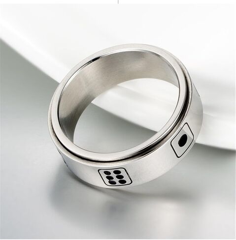 Mens Stainless Steel Lucky Spinner Ring Retro Dice Pattern Wedding Bands 8mm Silver,Gold,Black in Saudi Arabia