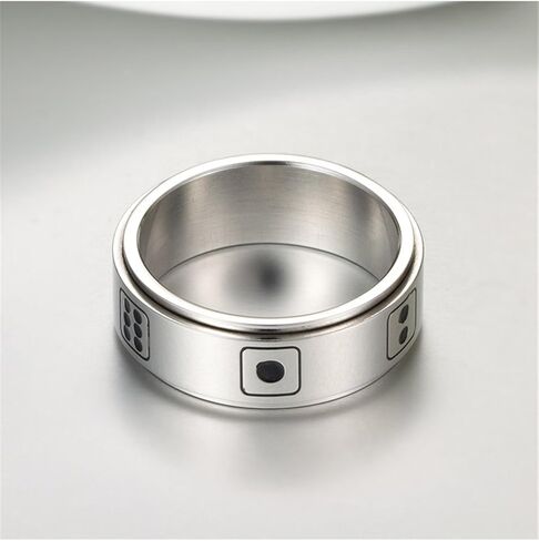 Mens Stainless Steel Lucky Spinner Ring Retro Dice Pattern Wedding Bands 8mm Silver,Gold,Black in Saudi Arabia