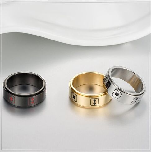 Mens Stainless Steel Lucky Spinner Ring Retro Dice Pattern Wedding Bands 8mm Silver,Gold,Black in Saudi Arabia