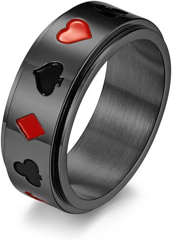 Mens Stainless Steel Lucky Spinner Ring Retro Dice Pattern Wedding Bands 8mm Silver,Gold,Black in Saudi Arabia
