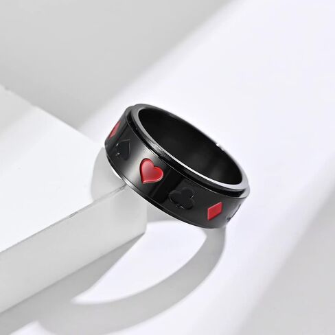 Mens Stainless Steel Lucky Spinner Ring Retro Dice Pattern Wedding Bands 8mm Silver,Gold,Black in Saudi Arabia