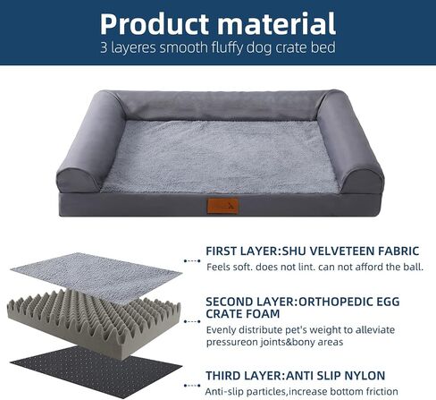 JEMA Orthopedic Dog Bed, Large, Flannel, Egg Crate, Washable Removable Cover, Waterproof, Non-Slip Bottom, for Household Pets up to 75 lbs in Saudi Arabia