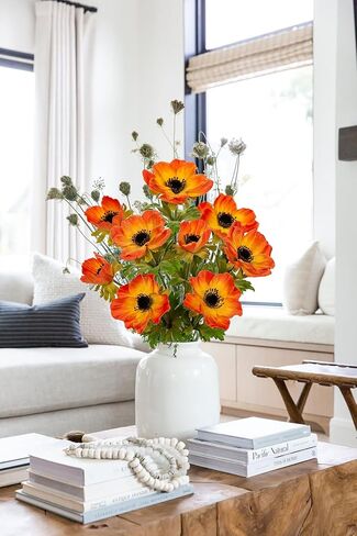 5Pcs Anemone Flowers Artificial Silk Flowers 20.9" White Faux Flowers Realistic Fake Flowers for Decoration Faux Poppy Flower Anemone Artificial Flowers Bulk for Vase Centerpieces Home Wedding Bouquet in Saudi Arabia
