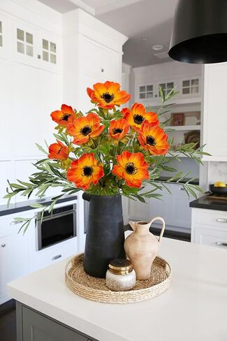 5Pcs Anemone Flowers Artificial Silk Flowers 20.9" White Faux Flowers Realistic Fake Flowers for Decoration Faux Poppy Flower Anemone Artificial Flowers Bulk for Vase Centerpieces Home Wedding Bouquet in Saudi Arabia