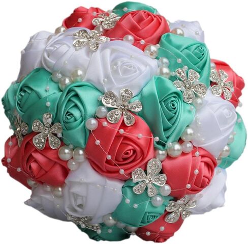 S-ssoy Wedding Bouquet Bride Bridal Brooch Bouquets Bridesmaid Bouquet Diamond Pearl Ribbon Valentine's Day Confession Party Church with Free Corsage Flower, Black+White in Saudi Arabia