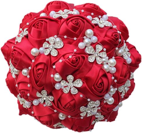 S-ssoy Wedding Bouquet Bride Bridal Brooch Bouquets Bridesmaid Bouquet Diamond Pearl Ribbon Valentine's Day Confession Party Church with Free Corsage Flower, Black+White in Saudi Arabia