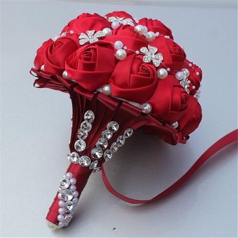 S-ssoy Wedding Bouquet Bride Bridal Brooch Bouquets Bridesmaid Bouquet Diamond Pearl Ribbon Valentine's Day Confession Party Church with Free Corsage Flower, Black+White in Saudi Arabia