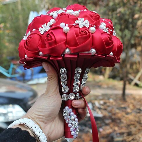 S-ssoy Wedding Bouquet Bride Bridal Brooch Bouquets Bridesmaid Bouquet Diamond Pearl Ribbon Valentine's Day Confession Party Church with Free Corsage Flower, Black+White in Saudi Arabia