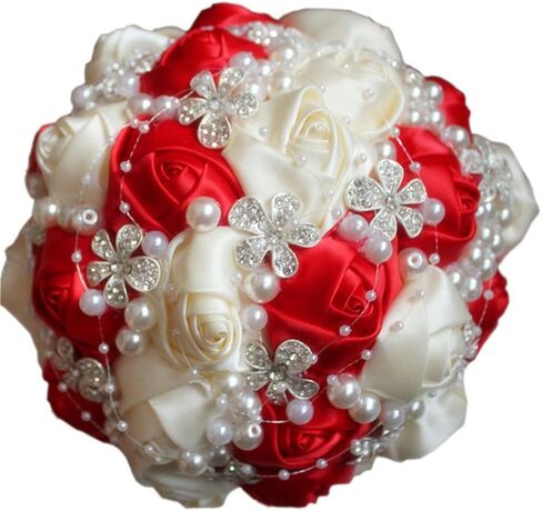 S-ssoy Wedding Bouquet Bride Bridal Brooch Bouquets Bridesmaid Bouquet Diamond Pearl Ribbon Valentine's Day Confession Party Church with Free Corsage Flower, Black+White in Saudi Arabia