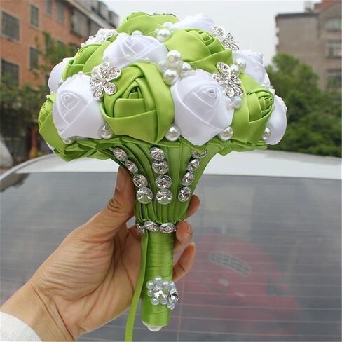 S-ssoy Wedding Bouquet Bride Bridal Brooch Bouquets Bridesmaid Bouquet Diamond Pearl Ribbon Valentine's Day Confession Party Church with Free Corsage Flower, Black+White in Saudi Arabia