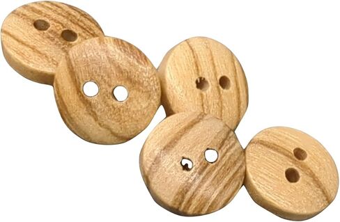 Olive Wood Buttons - 2 Holes / 5 Sizes - Reversible (12, 15, 18, 20 y 25 mm) - Manufactured in Europe (25 mm) in Saudi Arabia