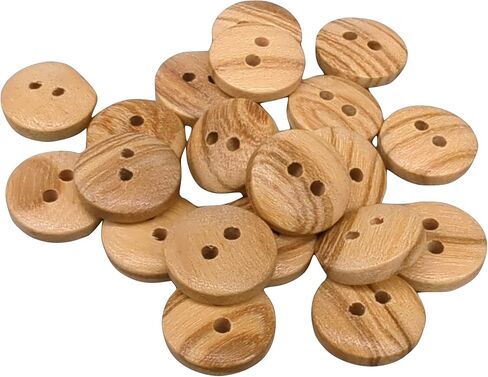 Olive Wood Buttons - 2 Holes / 5 Sizes - Reversible (12, 15, 18, 20 y 25 mm) - Manufactured in Europe (25 mm) in Saudi Arabia