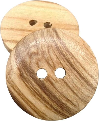 Olive Wood Buttons - 2 Holes / 5 Sizes - Reversible (12, 15, 18, 20 y 25 mm) - Manufactured in Europe (25 mm) in Saudi Arabia