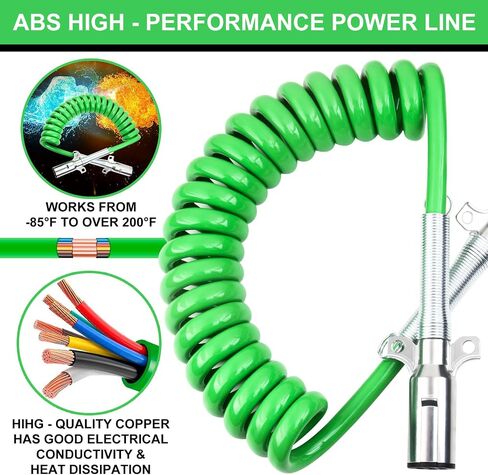 7 Way Trailer Cord 15 FT ABS Electrical Power ABS Cord Heavy Duty Green Trailer Cord Straight Power Wire Cable for Semi Trucks Trailers Tractors in Saudi Arabia