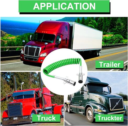 7 Way Trailer Cord 15 FT ABS Electrical Power ABS Cord Heavy Duty Green Trailer Cord Straight Power Wire Cable for Semi Trucks Trailers Tractors in Saudi Arabia
