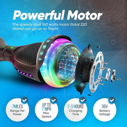 6.5" Hoverboard for Kids Ages 6-12, Bluetooth Hover Board with Tunnel Light Style Wheels & Non-slip Footpads, UL2272 Safety Certified in Saudi Arabia