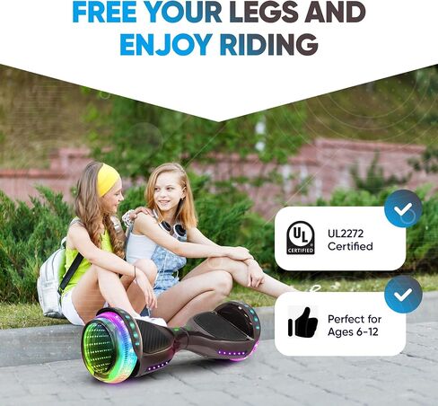 6.5" Hoverboard for Kids Ages 6-12, Bluetooth Hover Board with Tunnel Light Style Wheels & Non-slip Footpads, UL2272 Safety Certified in Saudi Arabia