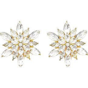 Rhinestone Flower Stud Earrings for Women Elegant Large Big Sparkly CZ Cubic Zirconia Daisy Sunflower Floral Cluster Flower Burst Stud Earrings Bridal Wedding Party Prom Costume Jewelry Bride Bridesmaids Birthstone Birthday Gift