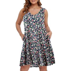 BELAROI Summer Dresses for Women Beach Tshirt Sundress V Neck Casual Swing Tank Dress Swimsuit Cover Ups Pockets