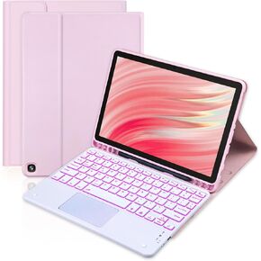 حافظة لوحة المفاتيح Trackpad لجهاز Amazon Fire HD 10/10 Plus 10.1 بوصة 2021/2023 (الجيل 11/13)، لوحة مفاتيح قابلة لإعادة الشحن بإضاءة خلفية بـ 7 ألوان مع غطاء متعدد الزوايا للأطفال للكمبيوتر اللوحي (أسود) in Kuwait