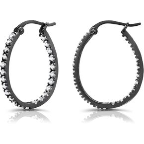 Hoops & Loops 925 Sterling Silver Cubic Zirconia Inside Out Oval Hoop Earrings for Women Teen Girls, 20mm 25mm 30mm