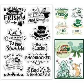 PH PandaHall Clear Stamps Lucky Clover Transparent Stamps Shamrock Silicone Stamp Spring Rubber Stamp for St Patrick Spring Making Journaling Photo Album Journal Scrapbooking, 6.2x4.3inch