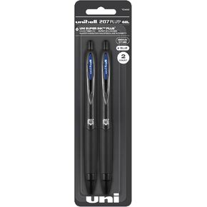 uniball 207 PLUS+ Retractable Gel Pen, Medium Point (0.7mm), Blue, 2 Pack