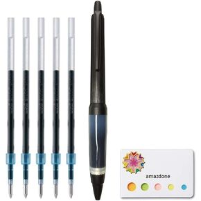 Uni Alpha-Gel Jetstream 0.7 mm Ball Point Pen, Black Body, Black Ink (SXN1000071P24) + 5 Ink Refills set(SXR-7.24) and amazdone Sticky Notes