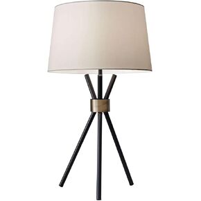 Adesso 3835-01 Benson Floor Lamp, 60 in., 150W Incandescent, Equivalent CFL, Black w/Antique Brass Accent, 1 Tripod Lamp