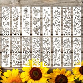 16 Pieces Flower Plant Stencils for Painting Leaf Floral Stencils Reusable Cake Decorating Stencils for Home Decor DIY Art