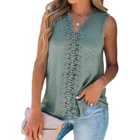 CUPSHE Women Tank Tops Casual V-Neck Sleeveless Basic Tops 2024 Summer Eyelet Floral Lace Blouse Shirt