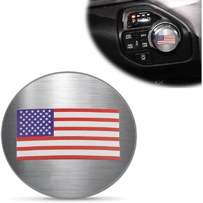Pack-1 Dial Shifter Trim Cover Patch, American Flag Car Shifter Trim Decoration Sticker, Aluminum Alloy Switch Knob Cover, Compatible with Chrysler, Dodge Ram, Durango, Rebel (Silver)