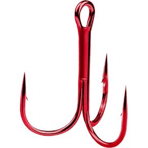 Red Fishing Treble Hooks, High Carbon Steel Treble Fish Hooks Round Bend Sharp Barbed Triple Hooks for Freshwater Saltwater Size2-14