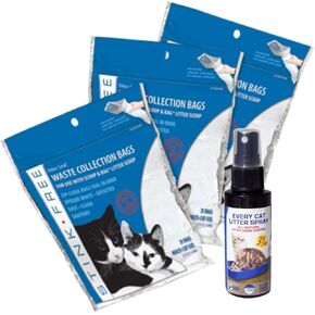 Cat Litter Odor Seal Bag - Smell Proof Kitty Litter Bags. 3 Packs of 21 Bags for Poop and Urine. Cleaning Supplies for Your Litter Box and Free Sample of Every Cat Litter Spray