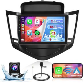 Android Car Stereo for Chevrolet Chevy Cruze 2009-2014 Radio 2+64GB 9 Inch Touchscreen Car Radio Wireless Apple Carplay Android Auto Support GPS Navigation WiFi Bluetooth FM EQ Backup Camera