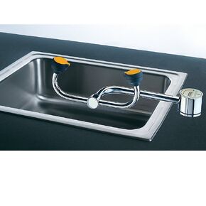Guardian G1805 Steel Eyewash, Deck Mounted, AutoFlow 90 Degree Swivel, Right Hand Mounting,Silver