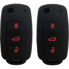 Key Fob Cover Case Protector Fit for VW Volkswagen Golf Passat Beetle Jetta 3 Buttons Keyless Entry Remote Fob Skin Jacket Holder Key Protection Case Bag (1 Black with Red + 1 Black with White)