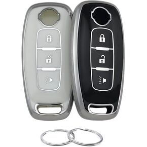 TPU Key Fob Cover Compatible with Nissan Pathfinder Rogue (3 Buttons/TPU, Black Black)