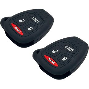 2pcs Key Fob Cover Case Protector for Chrysler 200 300 PT Cruiser Dodge Charger Magnum Durango Jeep Grand Cherokee Commander Liberty OHT692427AA, Black&Red