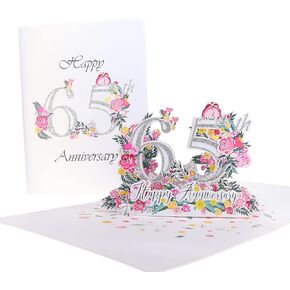 Happy 65th Milestone Anniversary 3D Pop Up Greeting Card - Perfect Couple, Elegant Wedding, Marriage, Romantic, Being Together, Sapphire Congratulations, Lovebirds